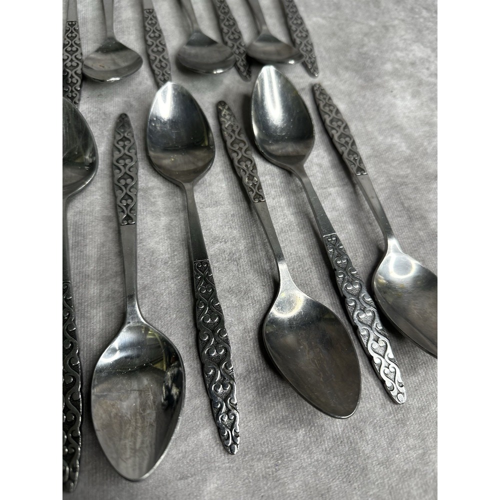 17 Dinner Spoons National Stainless Japan Malta  NSTMAL‎ Geometric MCM - Picture 3 of 7